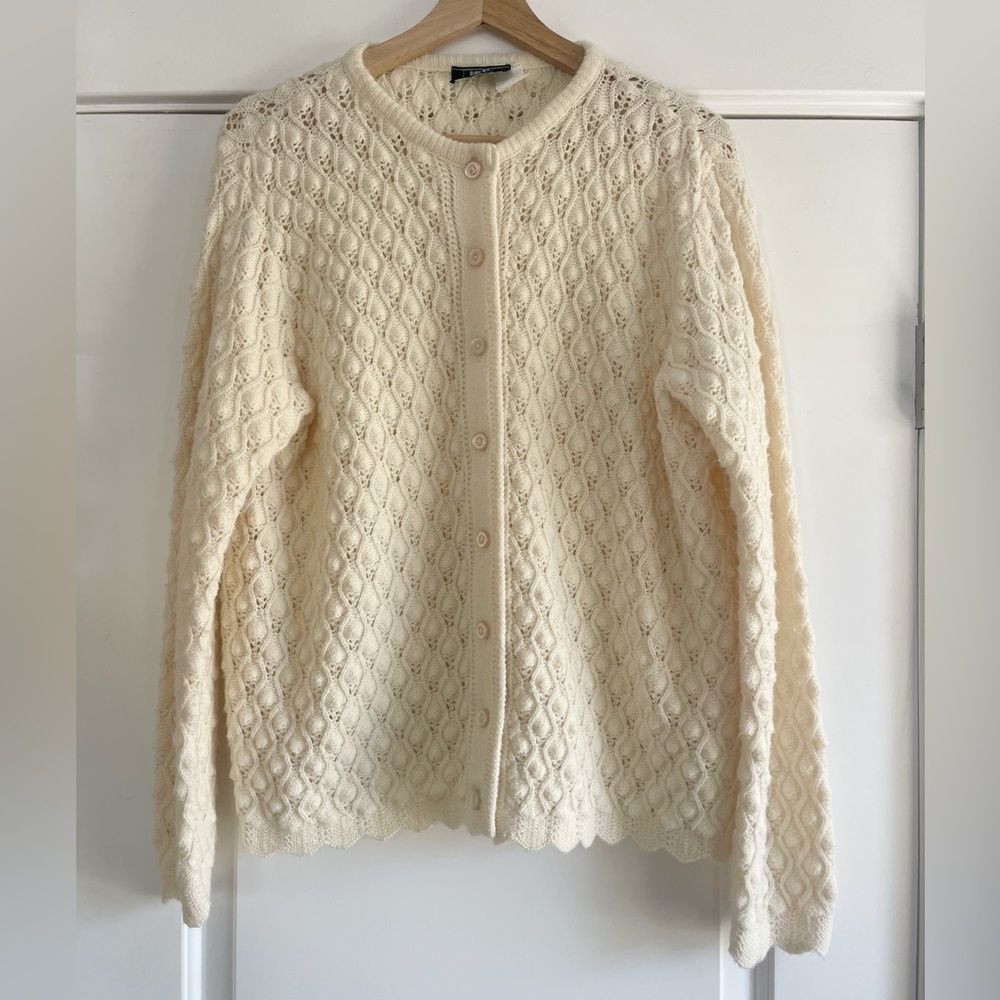 Stunning Jolie Cream Knit Vintage Cardigan - L